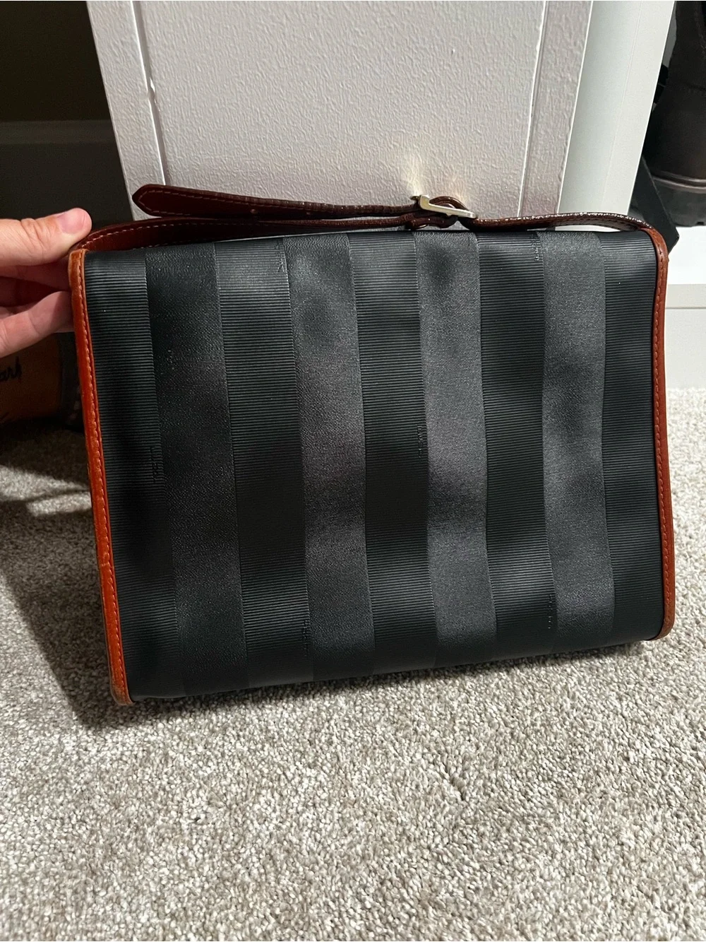 Vintage Fendi Pequin Striped Flap Shoulder/Crossbody Bag